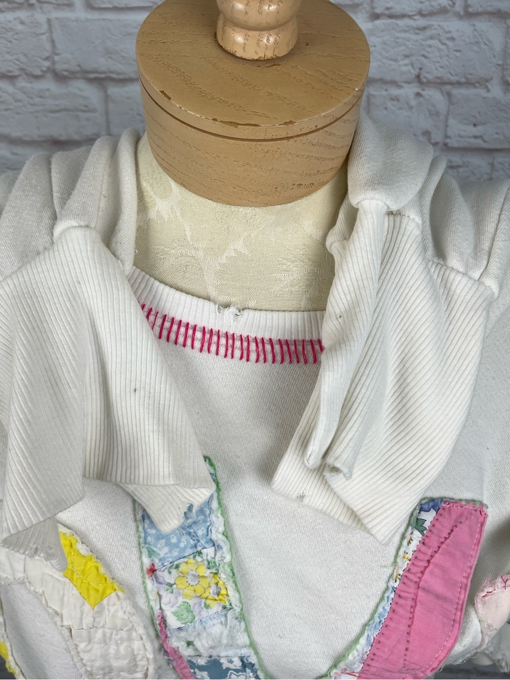 Free People x Tricia Fix Camden Patchwork Quilted Love Ivory Sweatshirt Size S - Picture 7 of 12